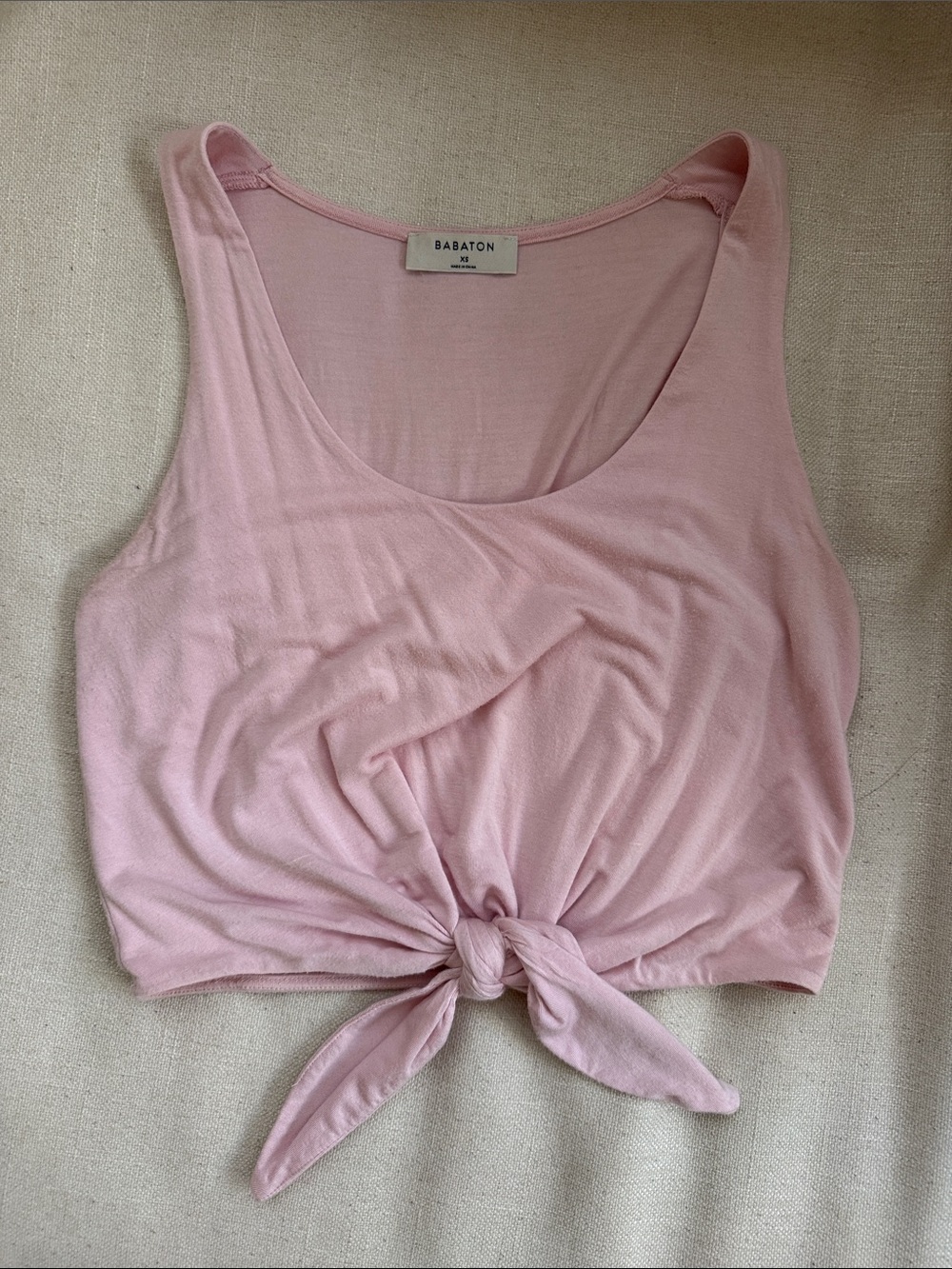 Babaton Light Pink Tie-Knot Cropped Tank